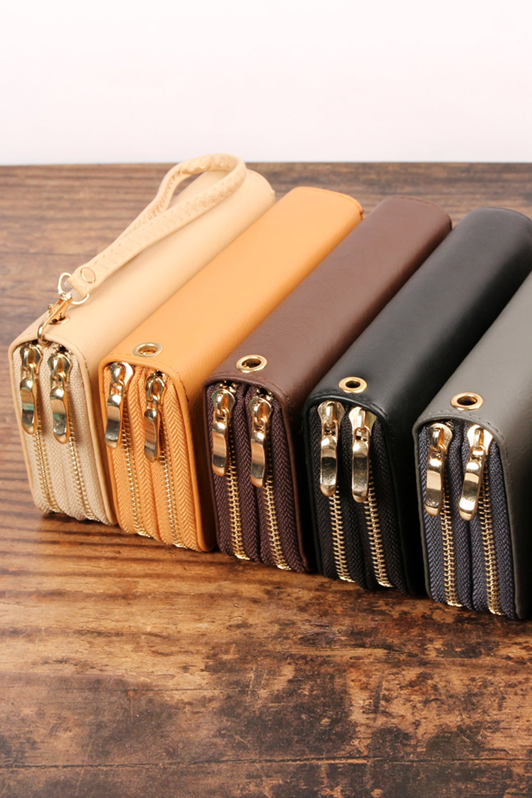 Natural Double Zipper Wallet