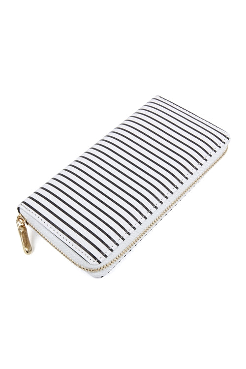 Black Simple Striped Zipper Wallet / 1PC