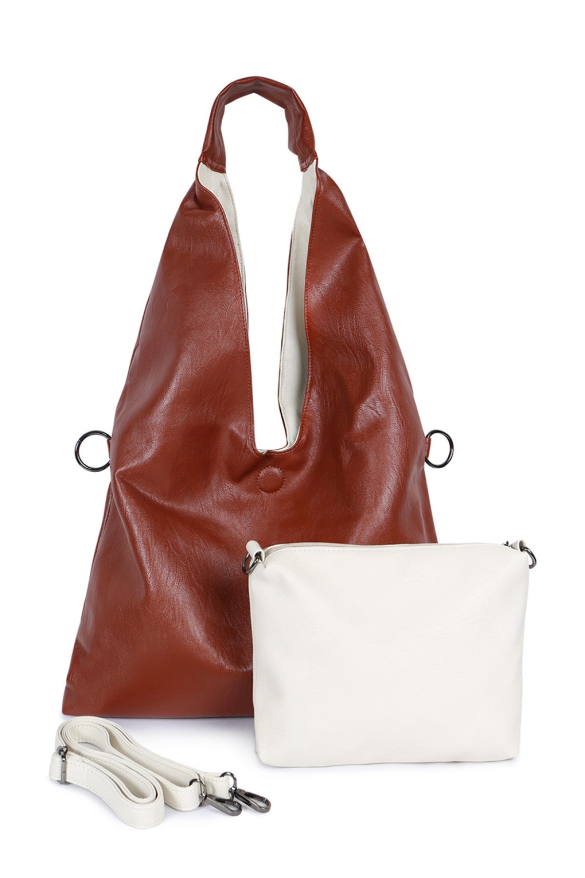 Camel Hobo Leather Bag And Pouch