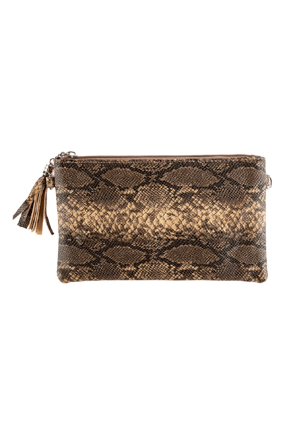 Light Brown Snake Skin Leather Crossbody Bag