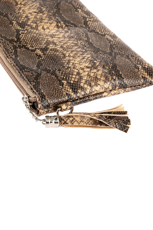 Light Brown Snake Skin Leather Crossbody Bag
