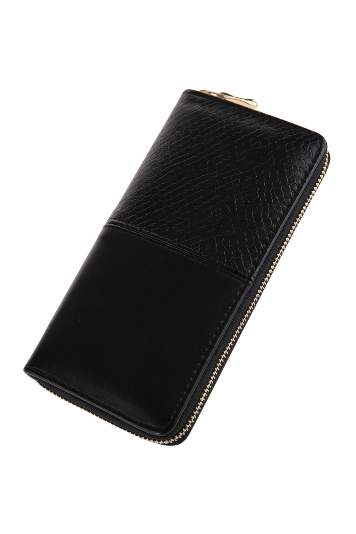 Half Printed Snake Skin Single Zipper Leather Wallet / 1PC