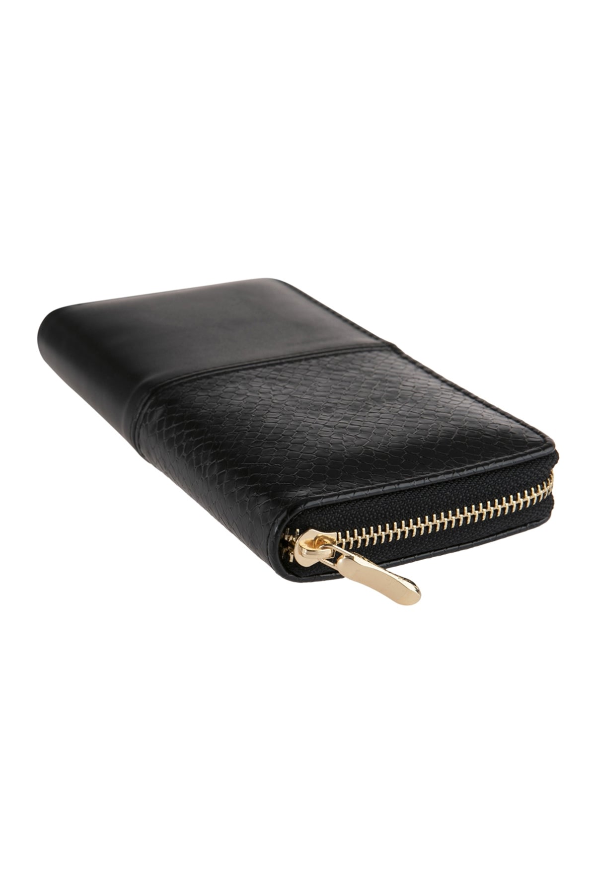 Half Printed Snake Skin Single Zipper Leather Wallet / 1PC