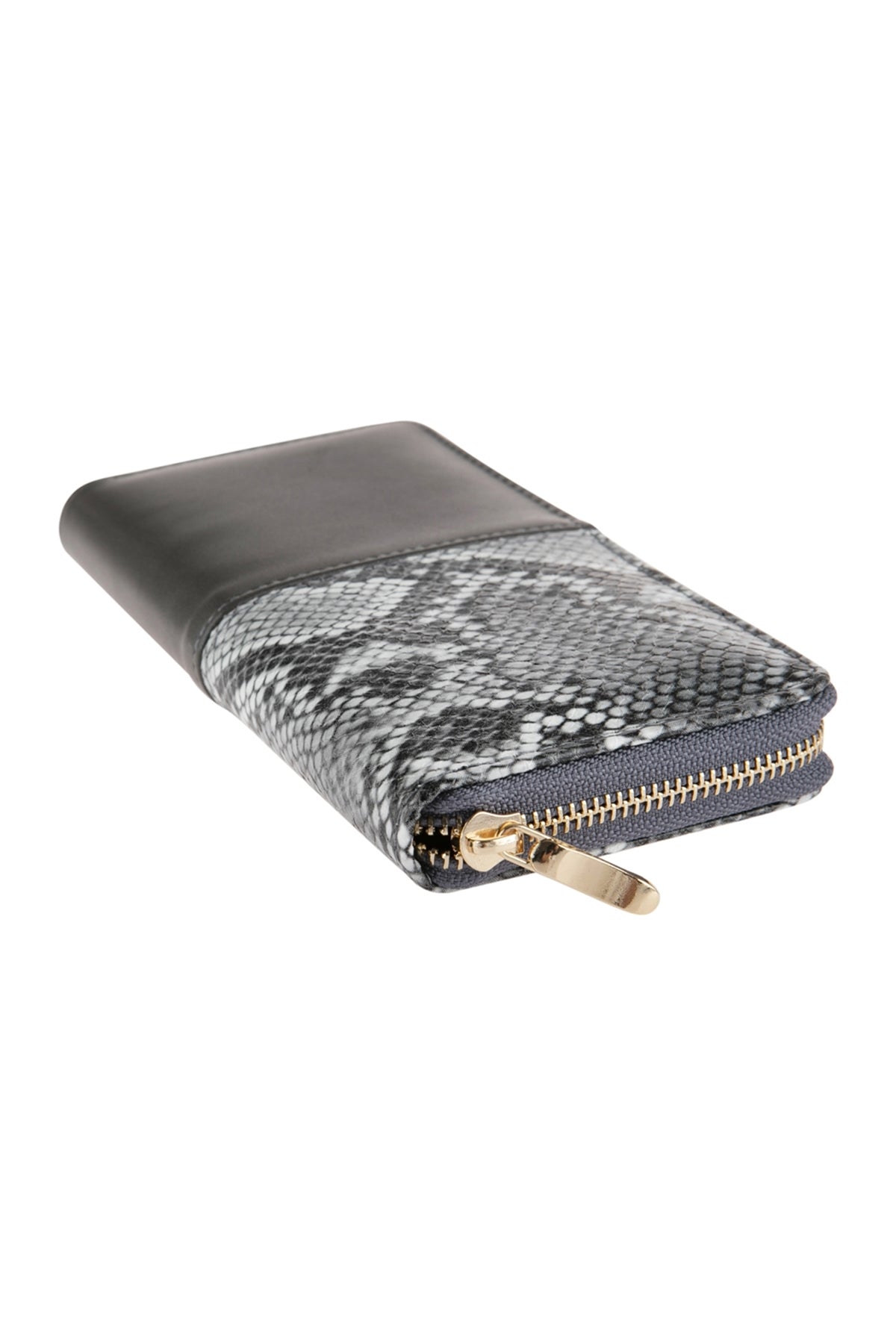 Half Printed Snake Skin Single Zipper Leather Wallet / 1PC