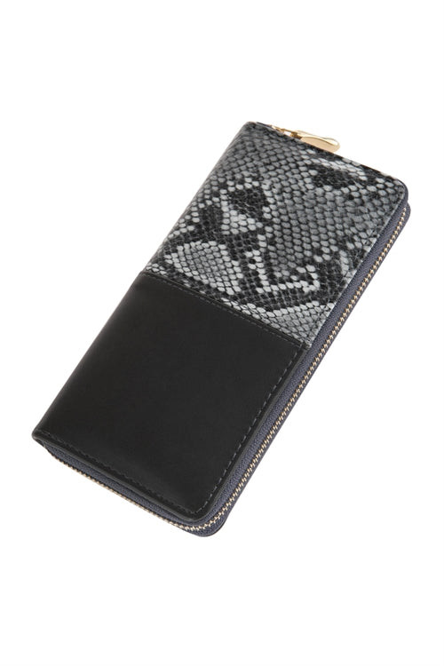Half Printed Snake Skin Single Zipper Leather Wallet / 6PCS