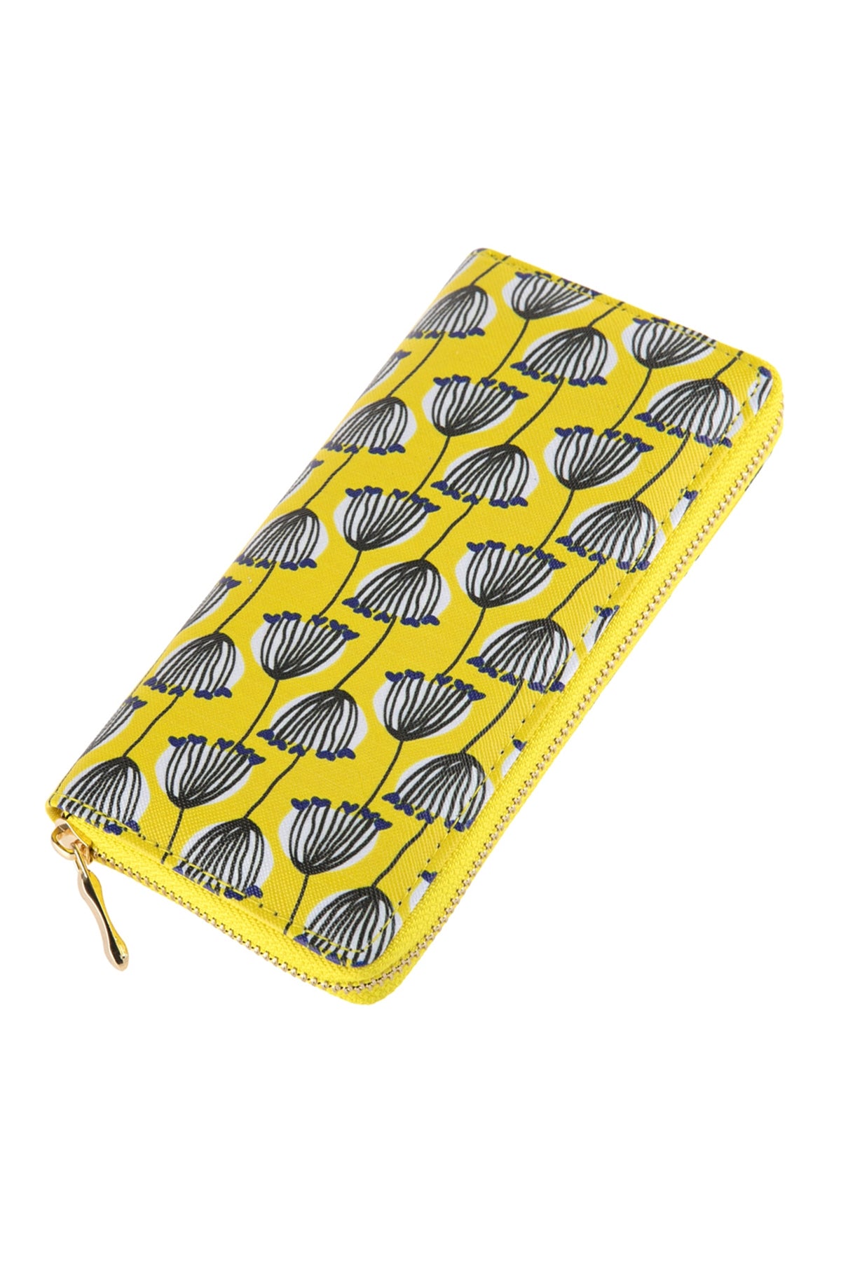 Line Flower Printed Zipper Wallet