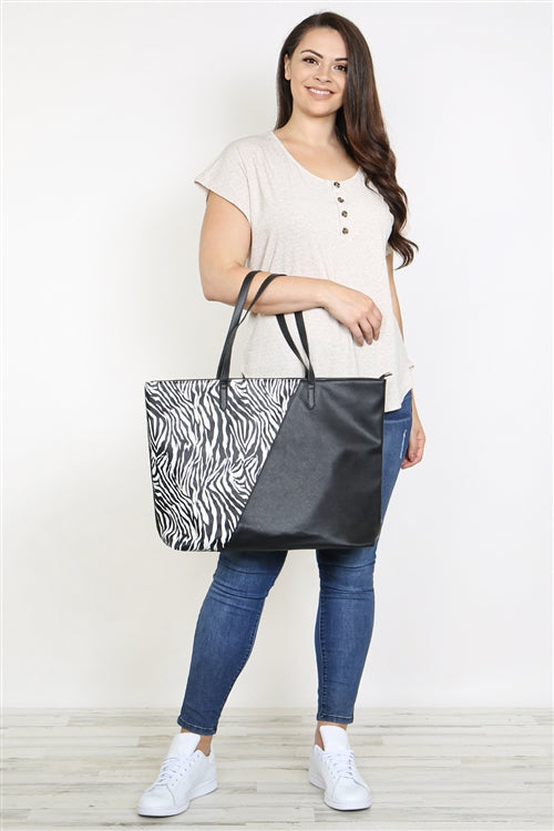 Two Tone Zebra Print Tote Bag