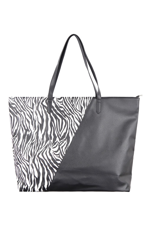 Two Tone Zebra Print Tote Bag