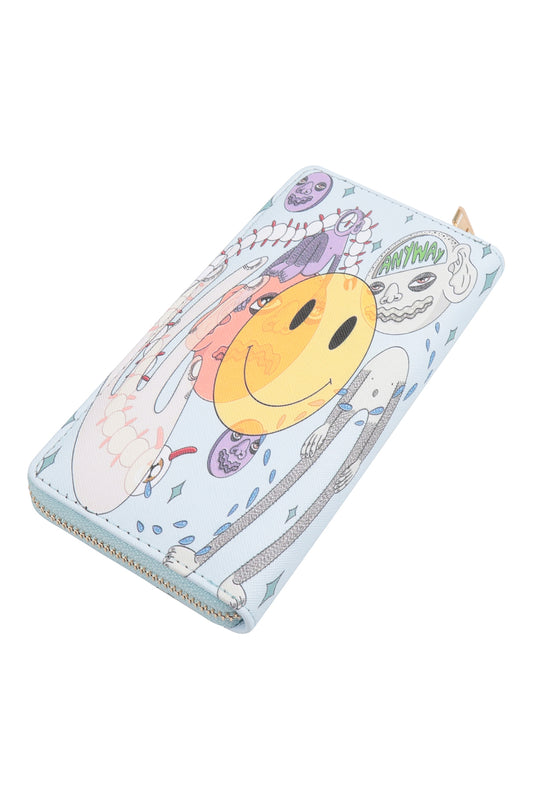 Smile Abstract Print Leather Zipper Wallet