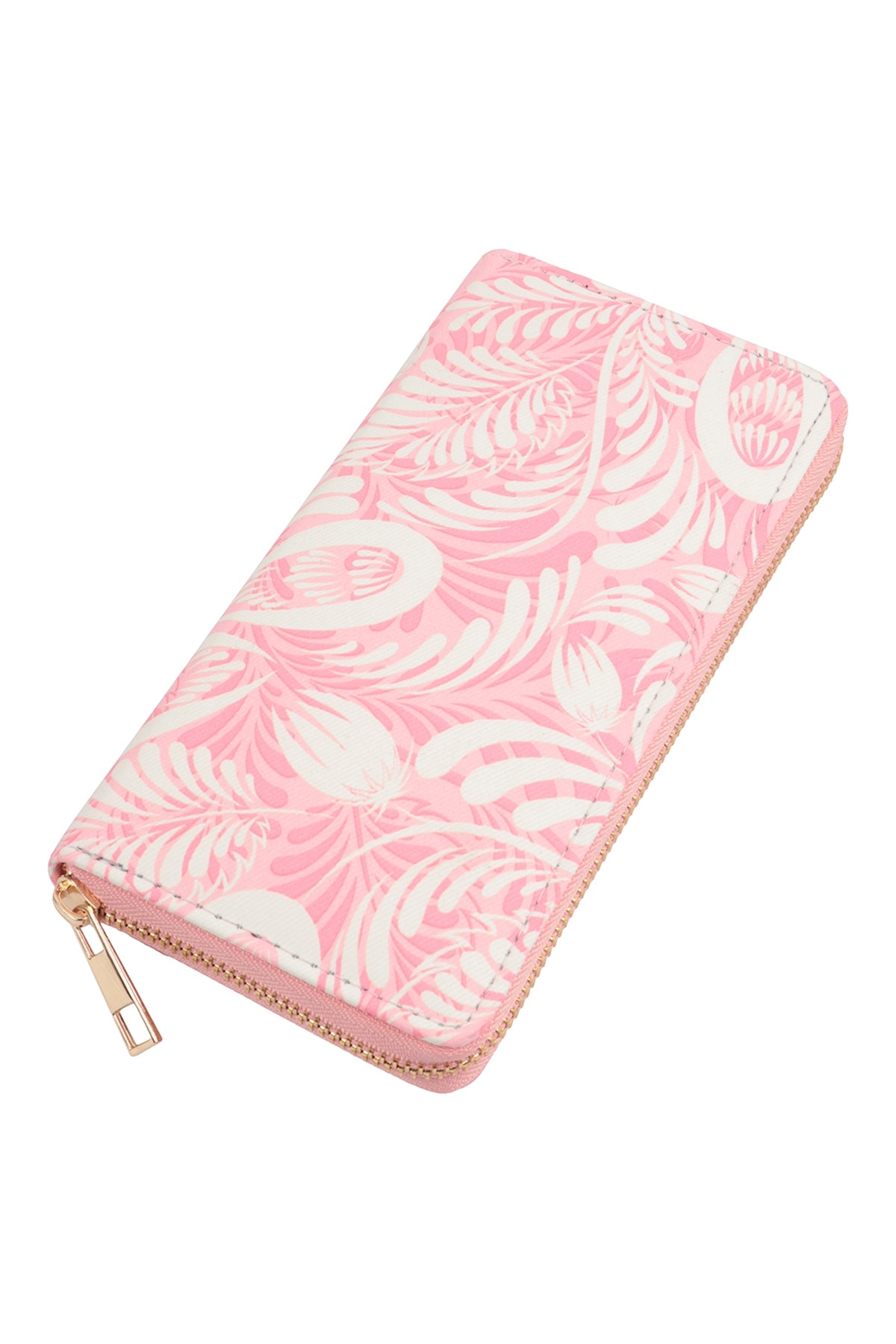 Tropical Leaf Print Leather Zipper Wallet