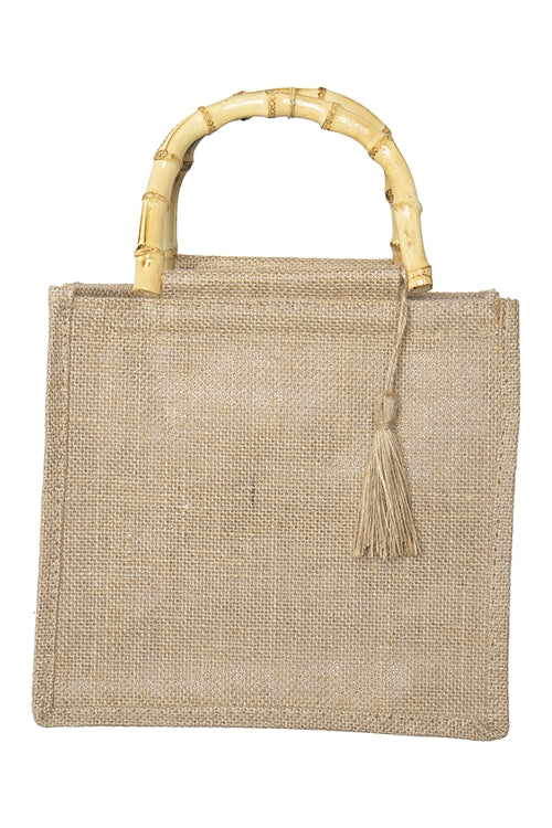 Ratan Handle Native Design Jute Tote Bag