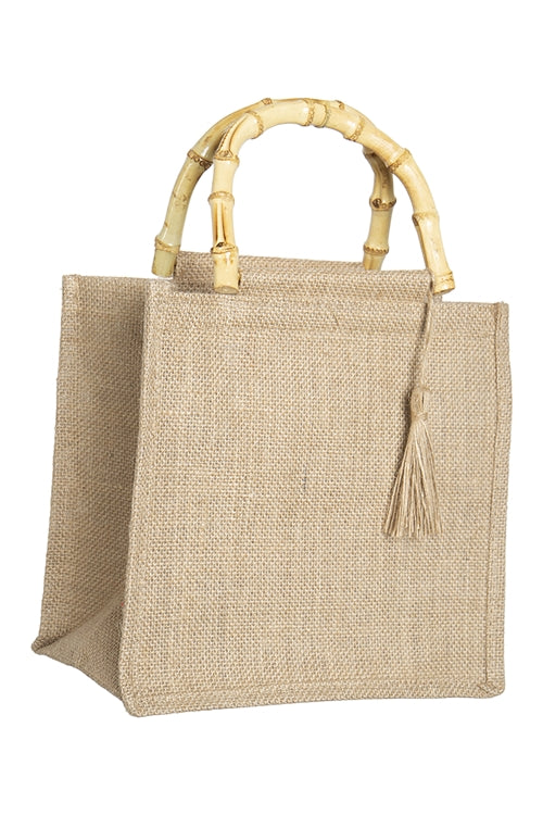 Ratan Handle Native Design Jute Tote Bag