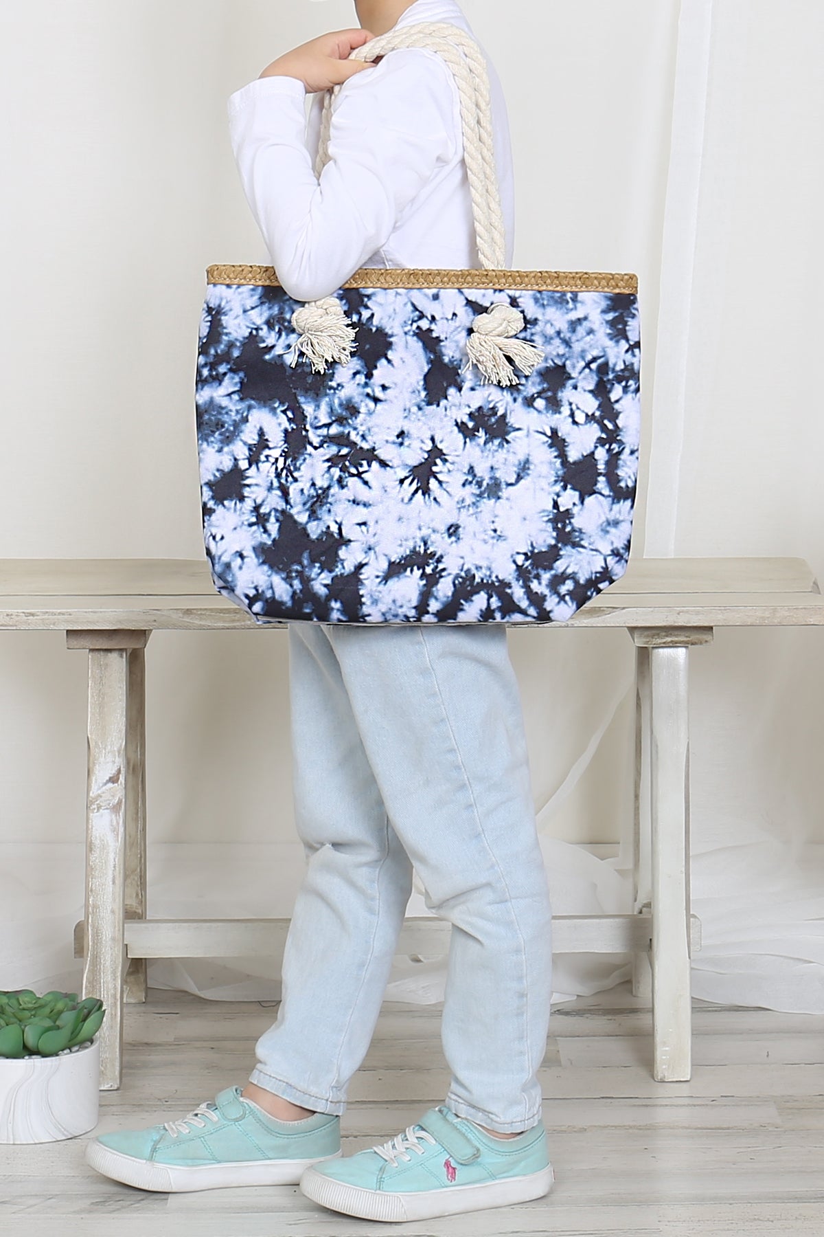 Kids Tie Dye Rope Handle Summer Tote Bag