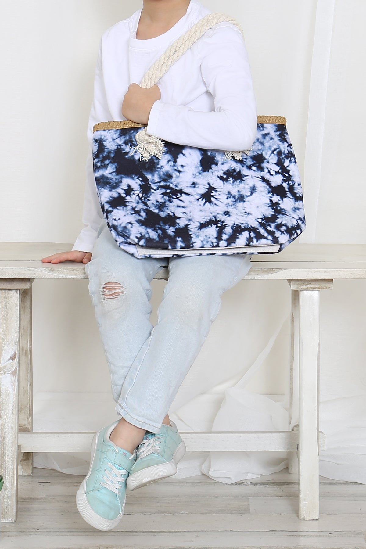 Kids Tie Dye Rope Handle Summer Tote Bag