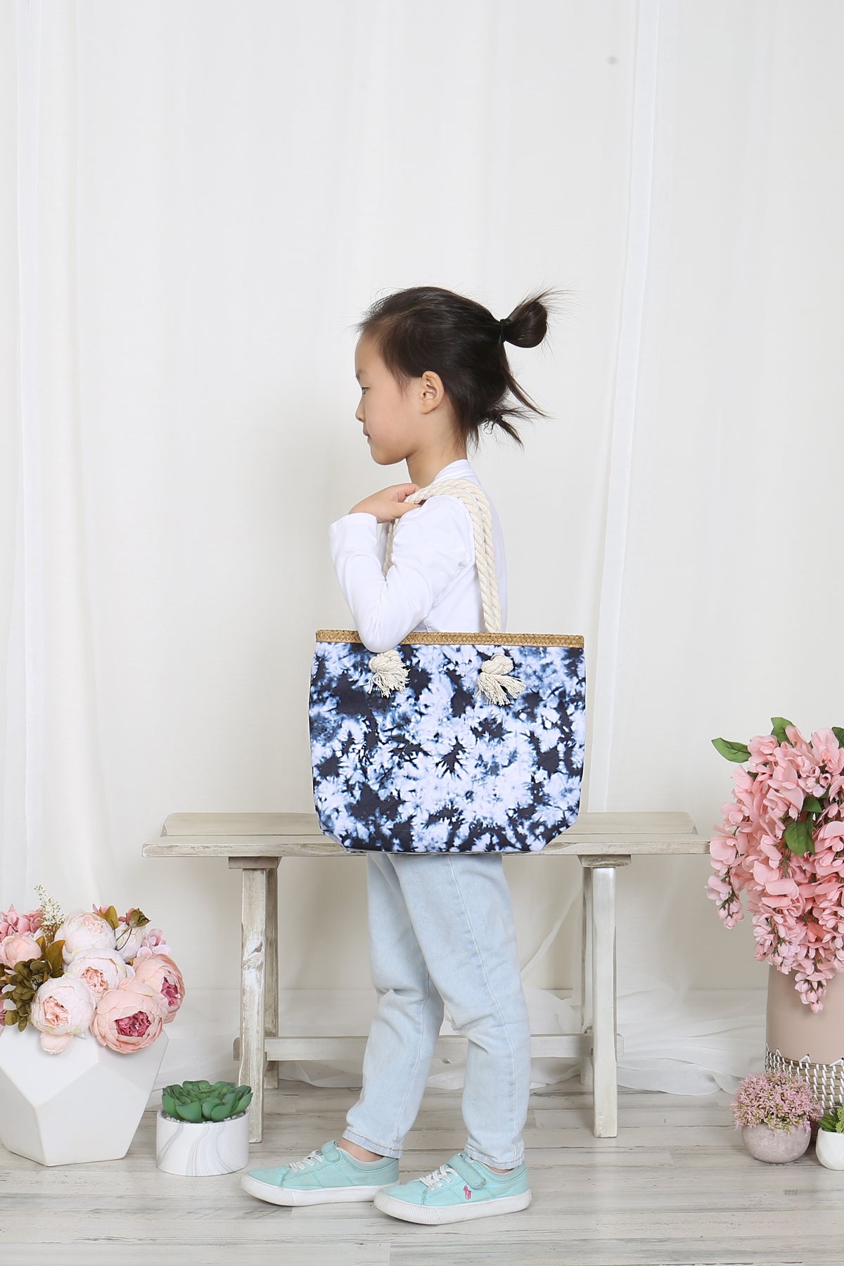 Kids Tie Dye Rope Handle Summer Tote Bag