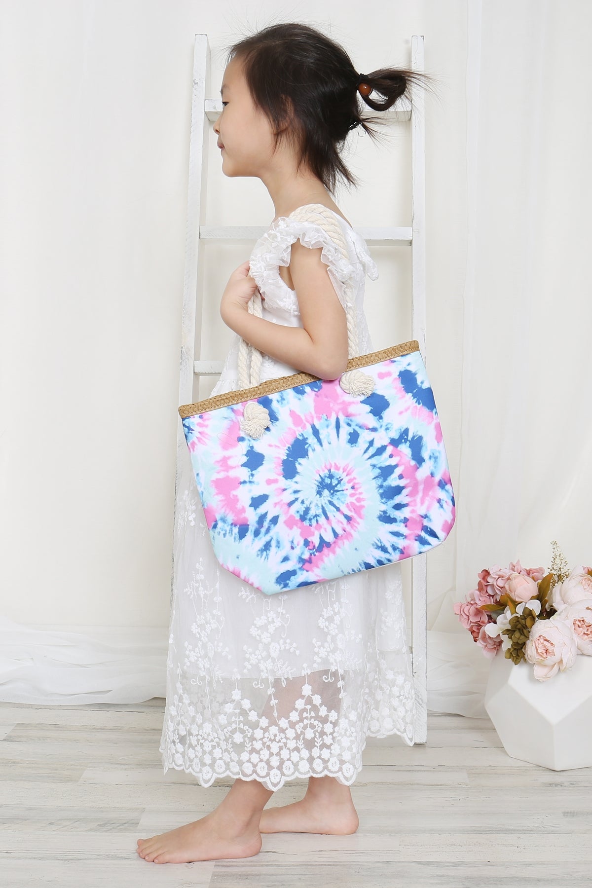 Kids Tie Dye Rope Handle Summer Tote Bag