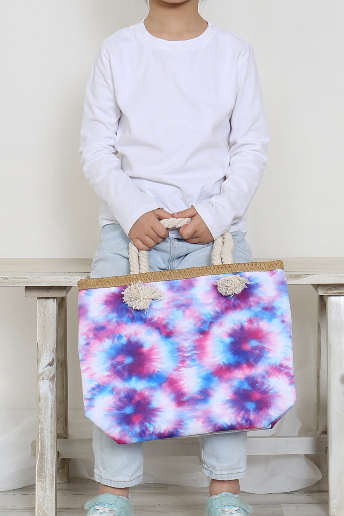 Kids Tie Dye Rope Handle Summer Tote Bag