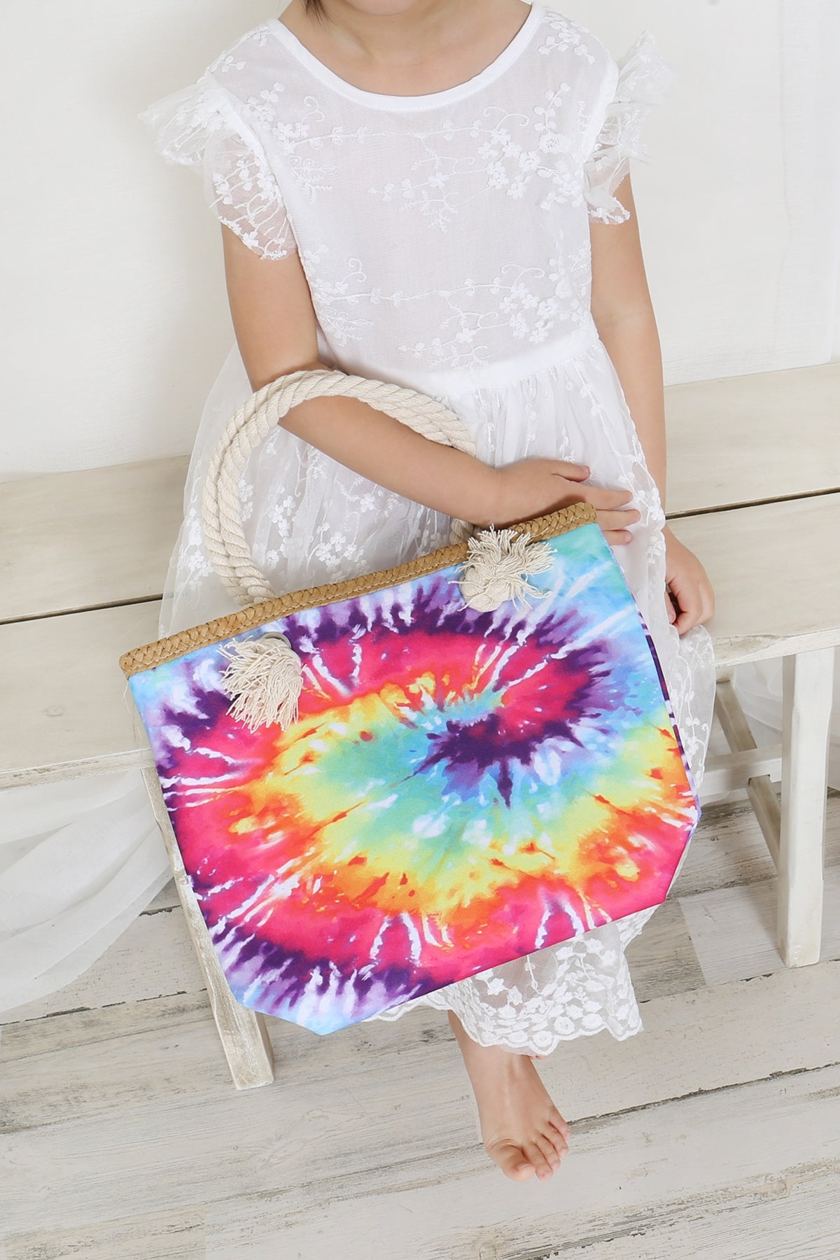 Kids Tie Dye Rope Handle Summer Tote Bag