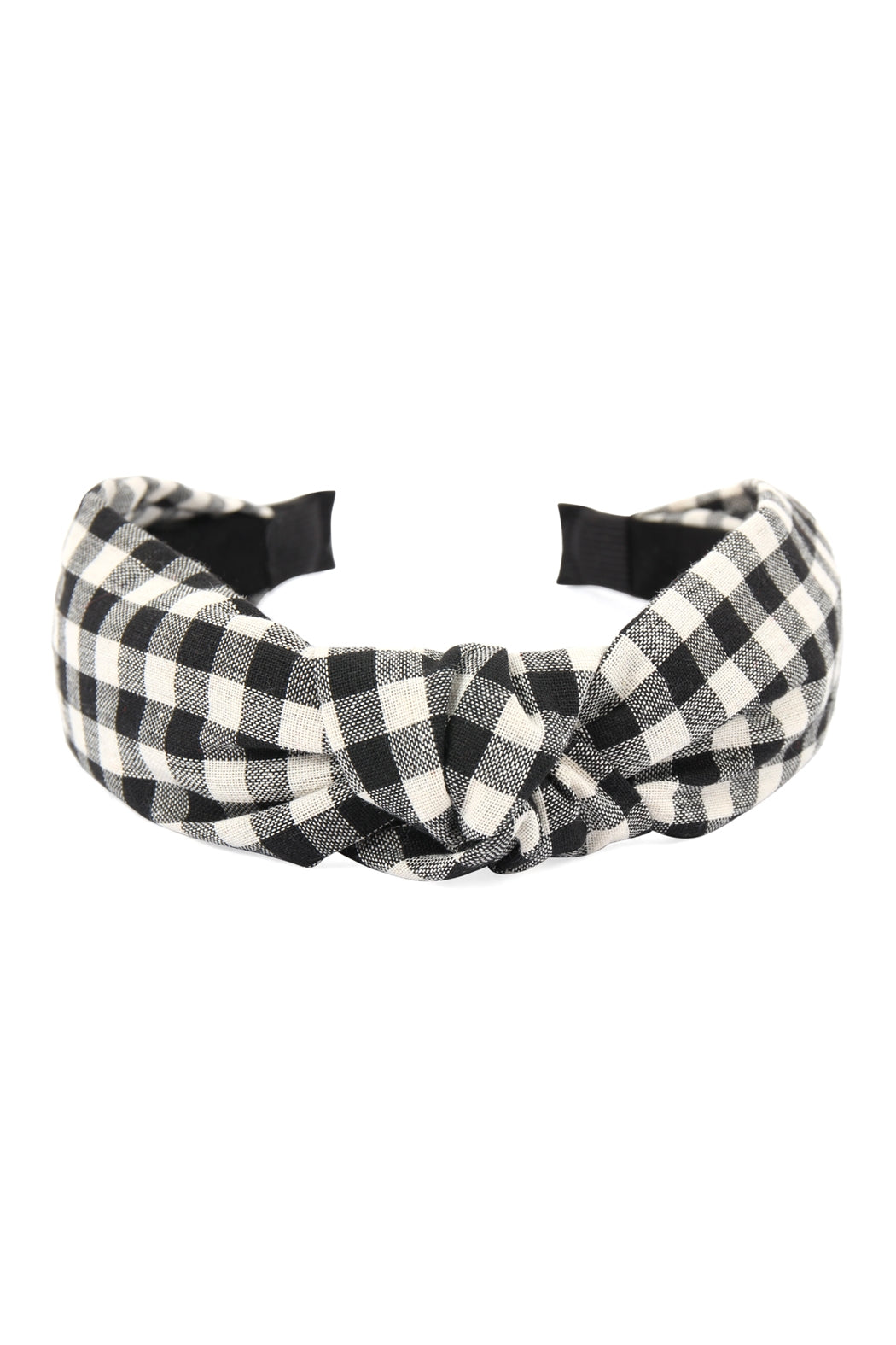 Black Plaid Knotted Fabric Coated Hair Band / 6PCS
