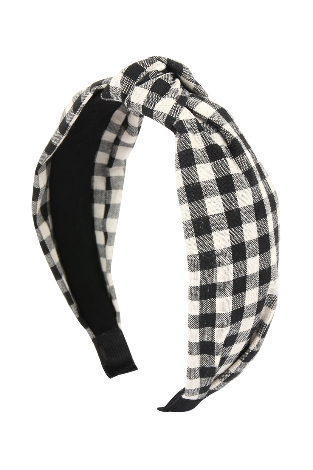Black Plaid Knotted Fabric Coated Hair Band / 6PCS