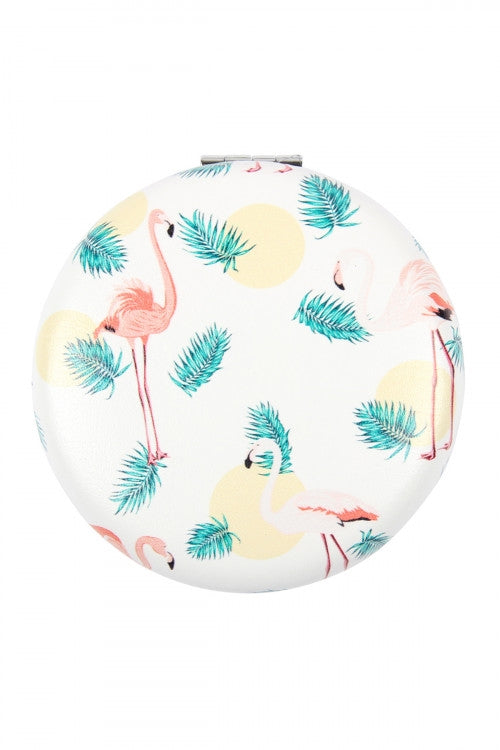 Flamingo Printed Leather Coated Face Mirror