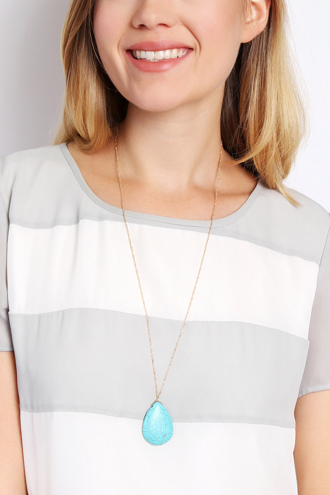 Chain Necklace with Teardrop Turquoise Stone Pendant