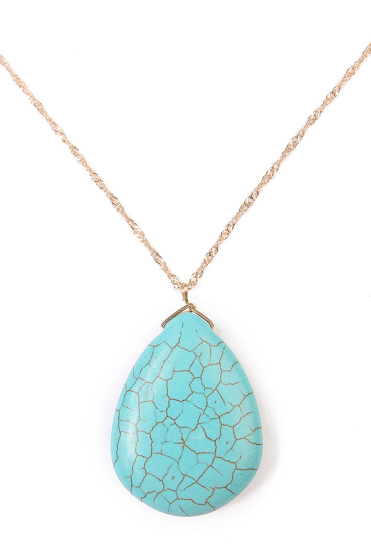 Chain Necklace with Teardrop Turquoise Stone Pendant