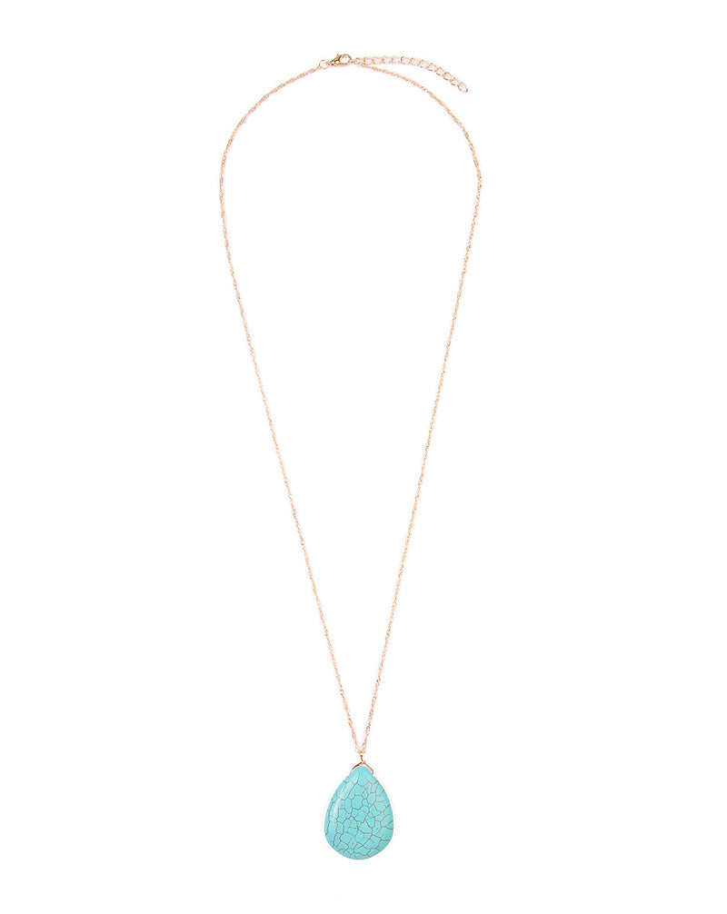 Chain Necklace with Teardrop Turquoise Stone Pendant