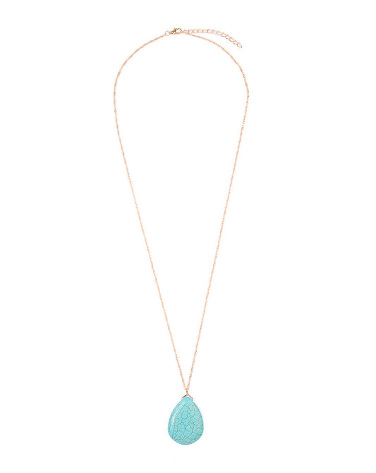 Chain Necklace with Teardrop Turquoise Stone Pendant