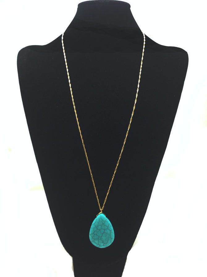 Chain Necklace with Teardrop Turquoise Stone Pendant