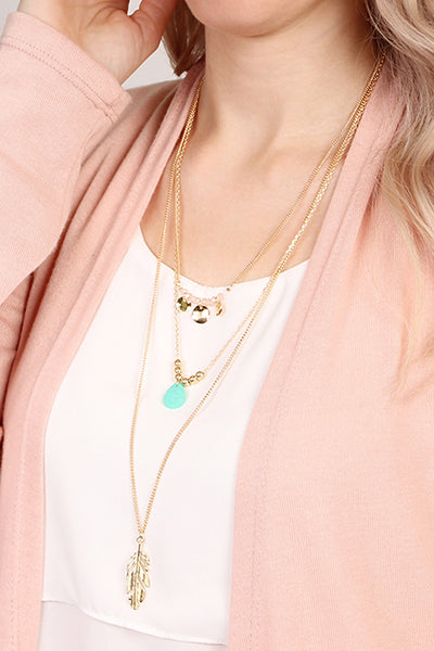 Leaf Multi Pendant Layered Necklace