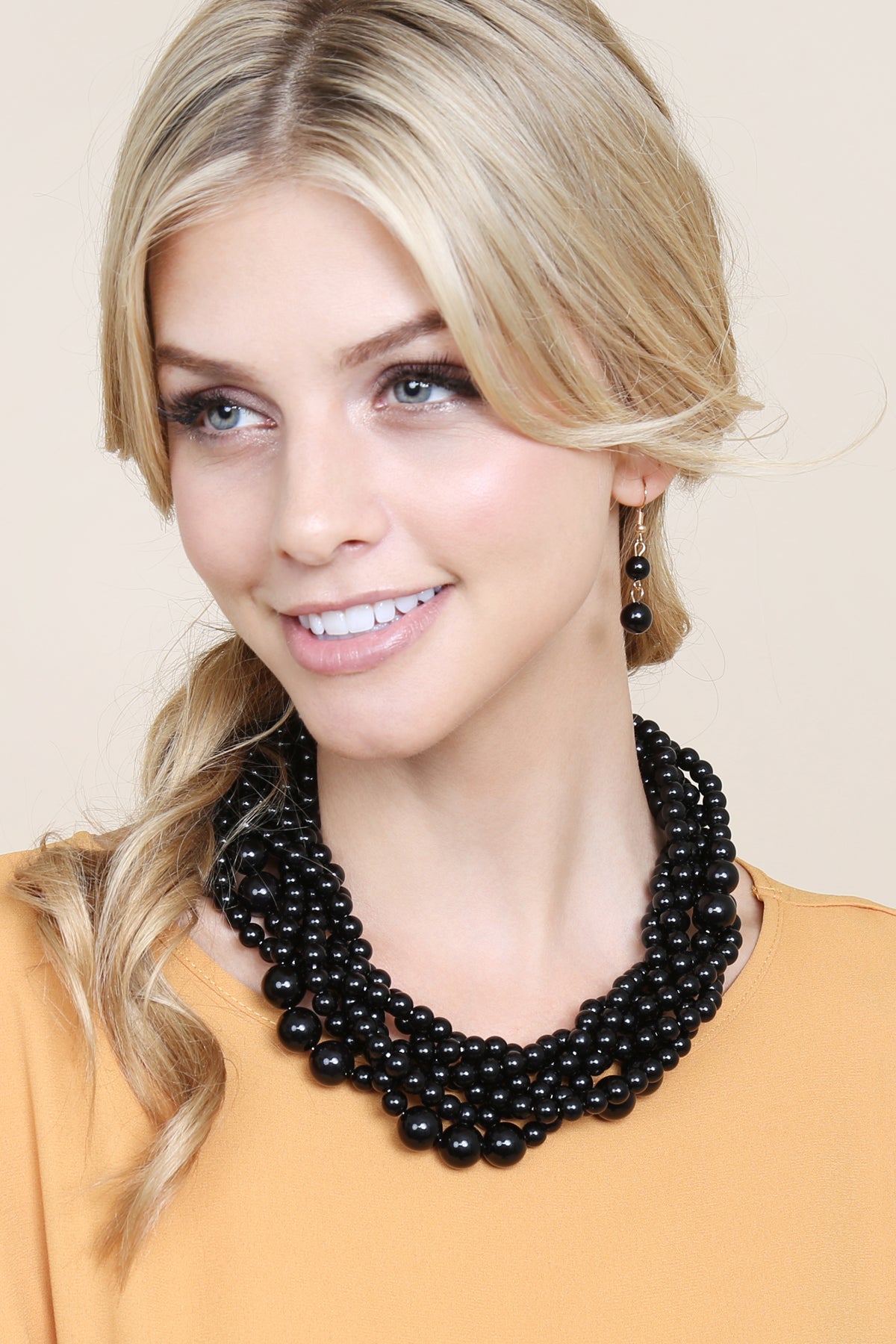 Women's Multi Strand Bubble Choker Necklace And Earring Set