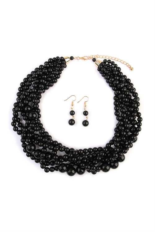 Women's Multi Strand Bubble Choker Necklace And Earring Set