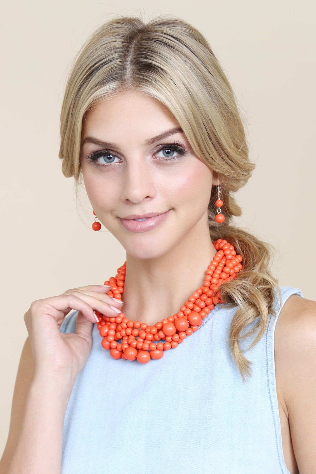 Women's Multi Strand Bubble Choker Necklace And Earring Set