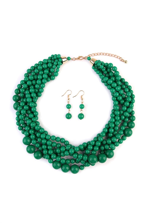 Women's Multi Strand Bubble Choker Necklace And Earring Set