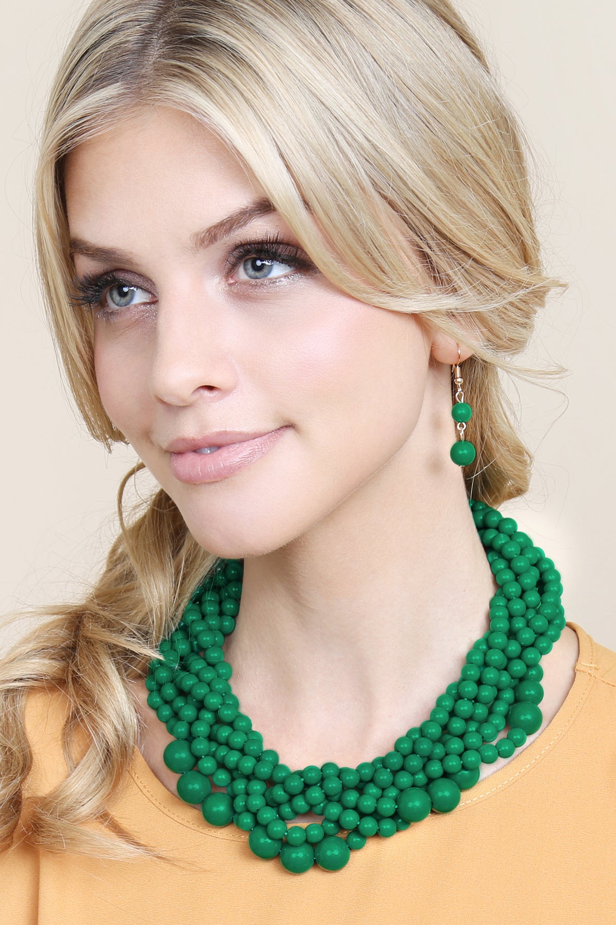Women's Multi Strand Bubble Choker Necklace And Earring Set