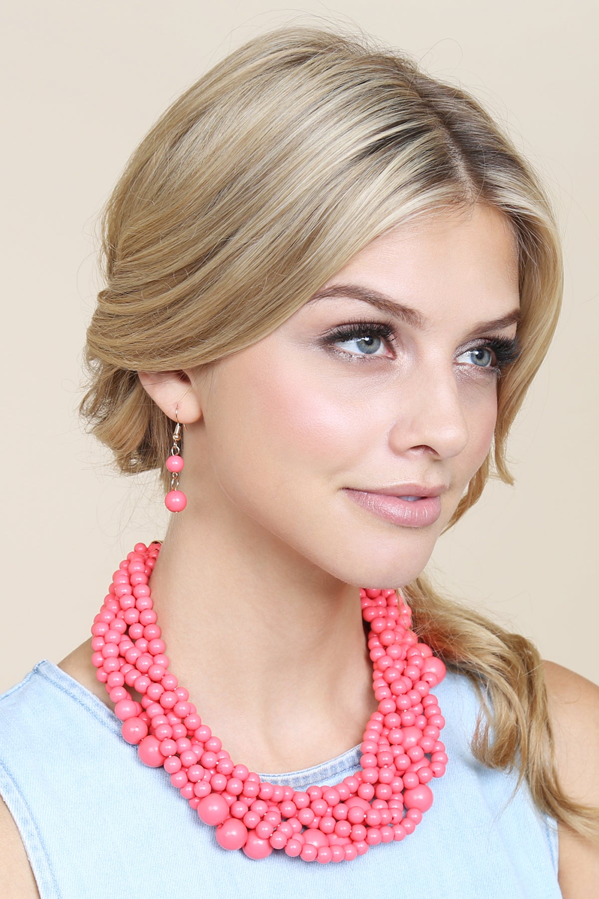 Women's Multi Strand Bubble Choker Necklace And Earring Set