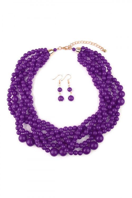 Women's Multi Strand Bubble Choker Necklace And Earring Set