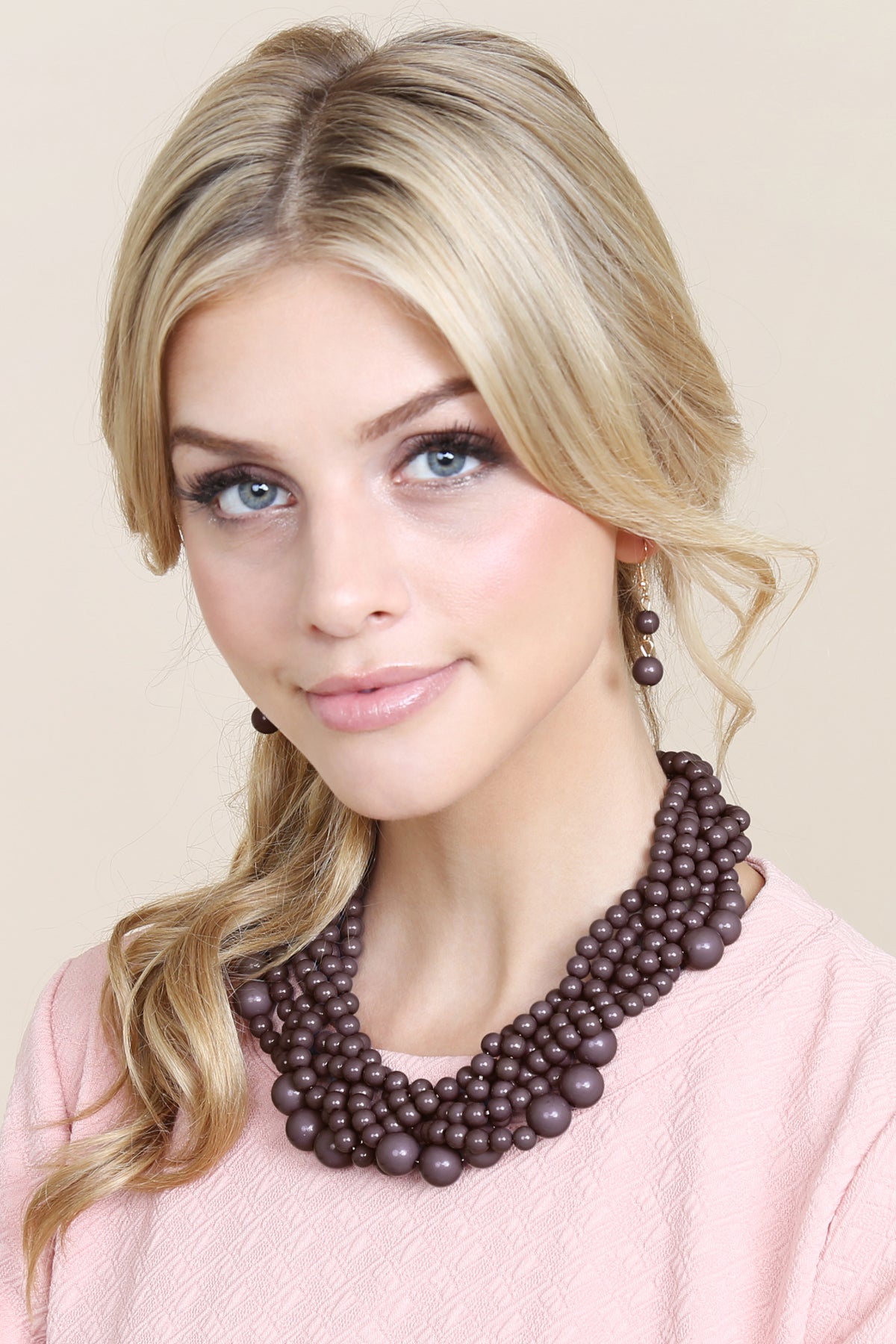Women's Multi Strand Bubble Choker Necklace And Earring Set