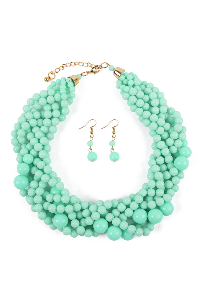Women's Multi Strand Bubble Choker Necklace And Earring Set