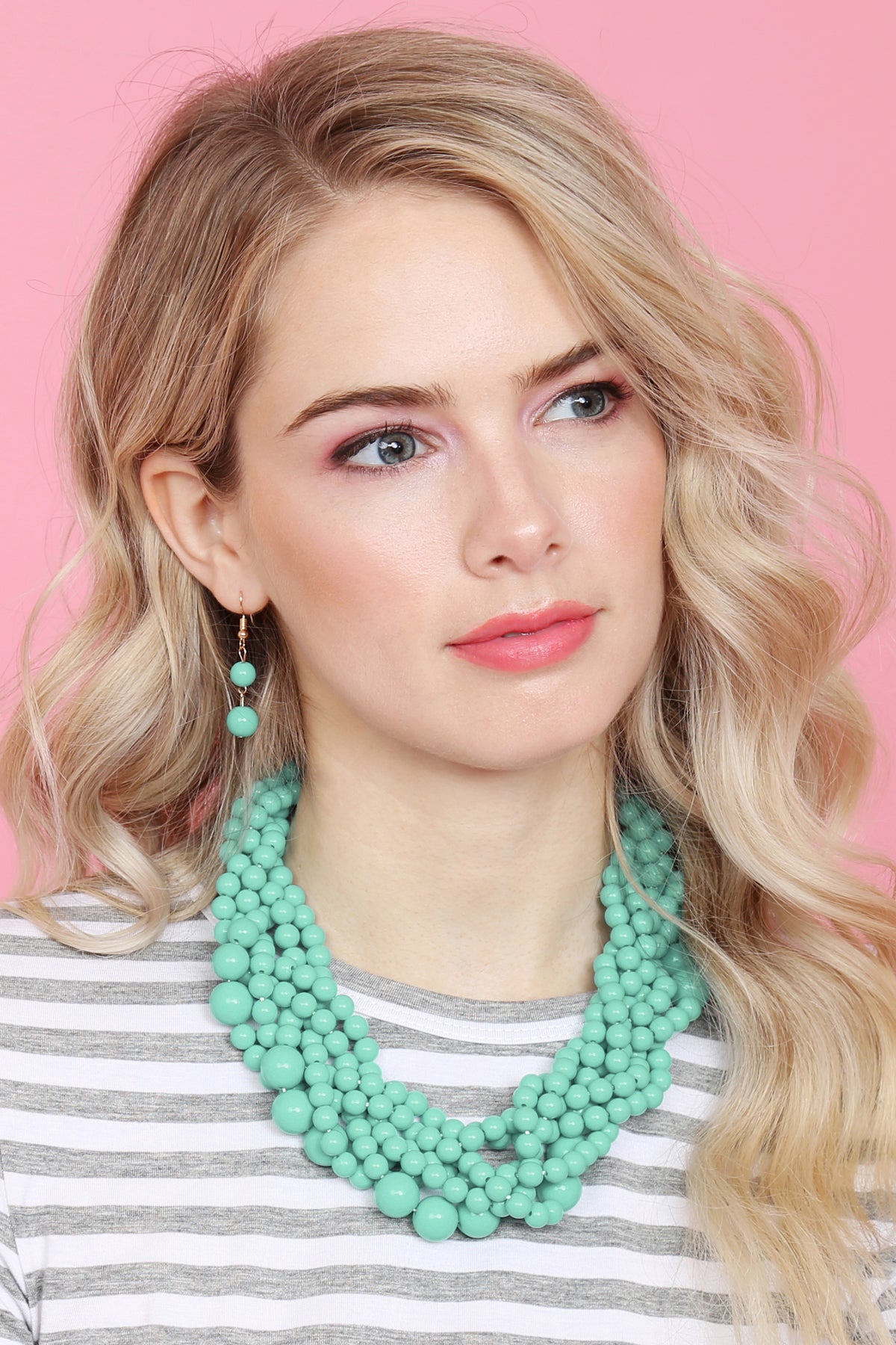 Women's Multi Strand Bubble Choker Necklace And Earring Set