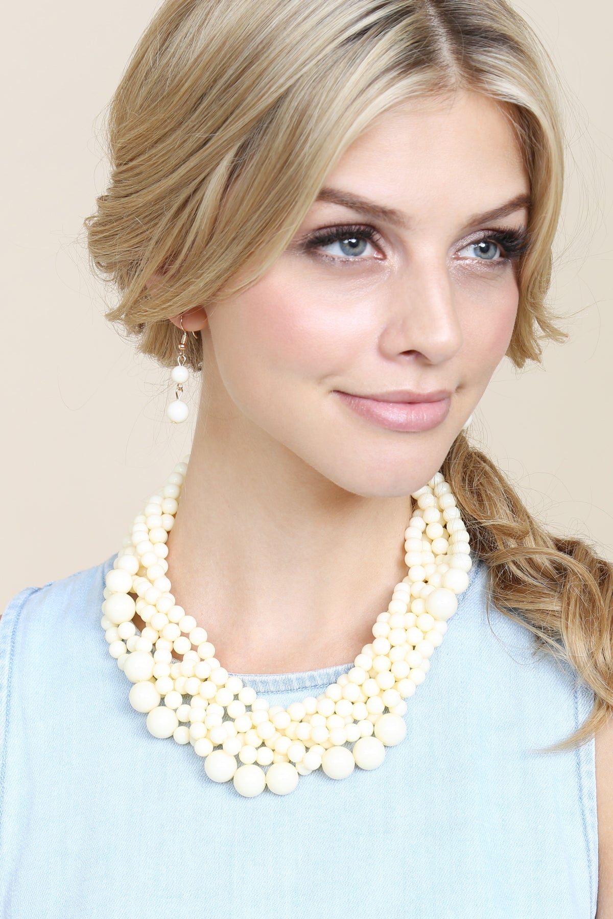 Women's Multi Strand Bubble Choker Necklace And Earring Set
