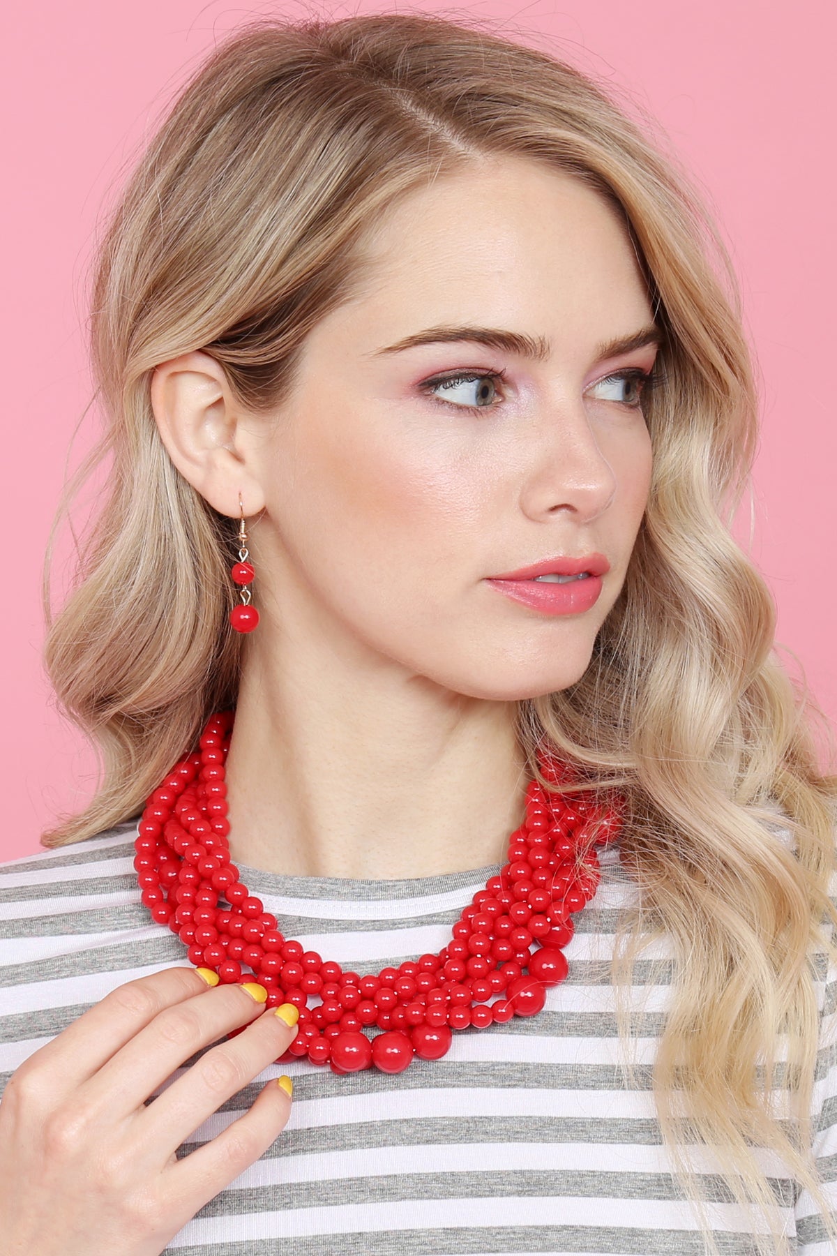 Women's Multi Strand Bubble Choker Necklace And Earring Set
