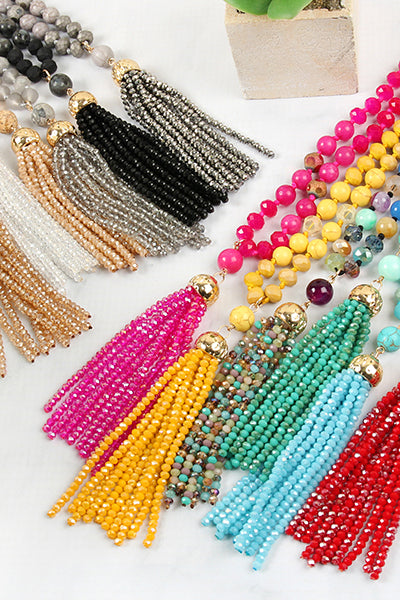Rondelle Tassel Pendant With Polycord Necklace