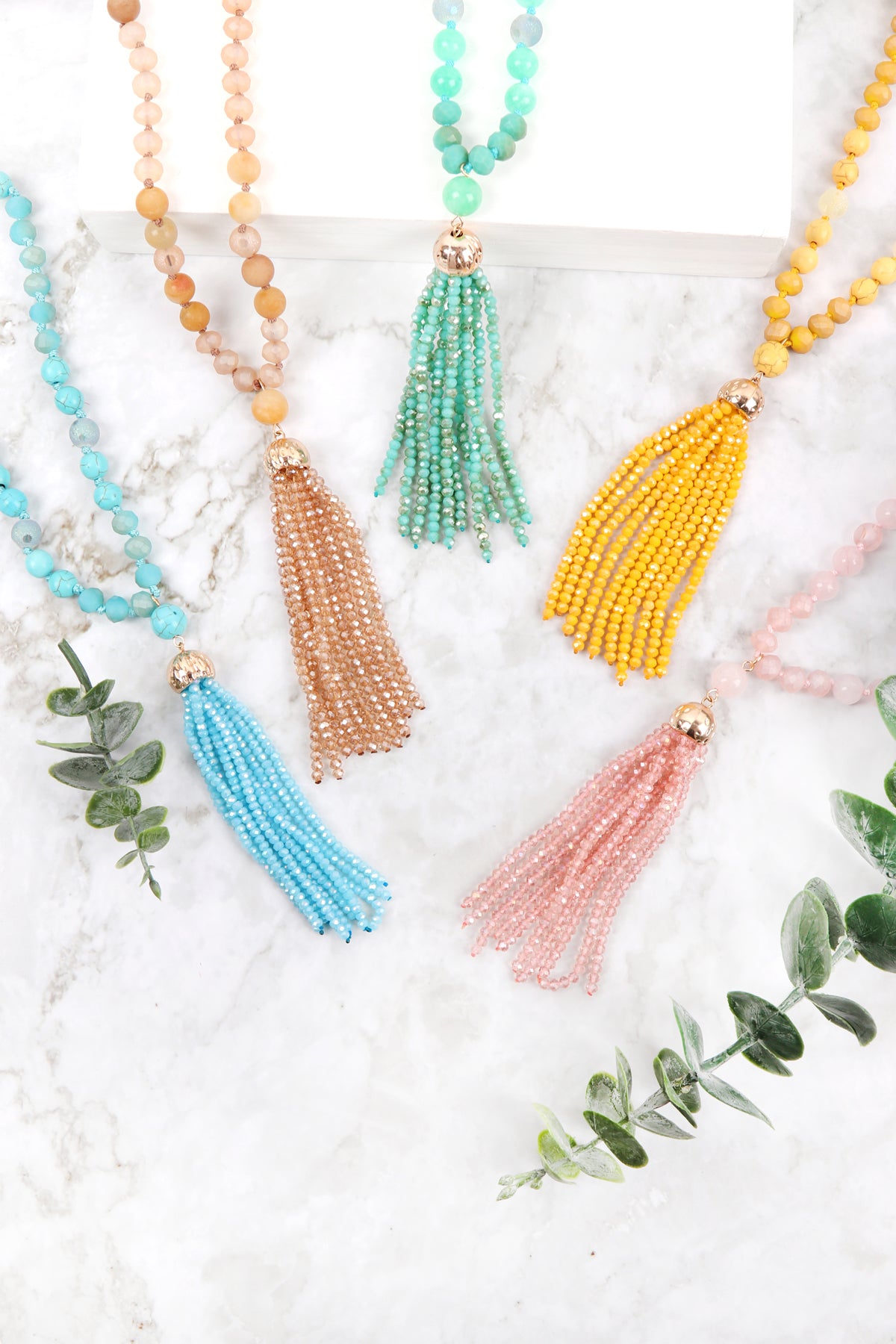 Rondelle Tassel Pendant With Polycord Necklace