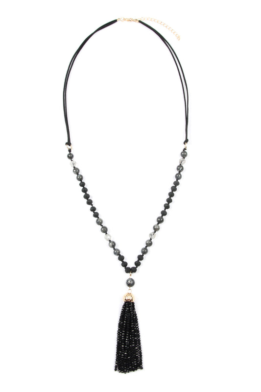 Rondelle Tassel Pendant With Polycord Necklace
