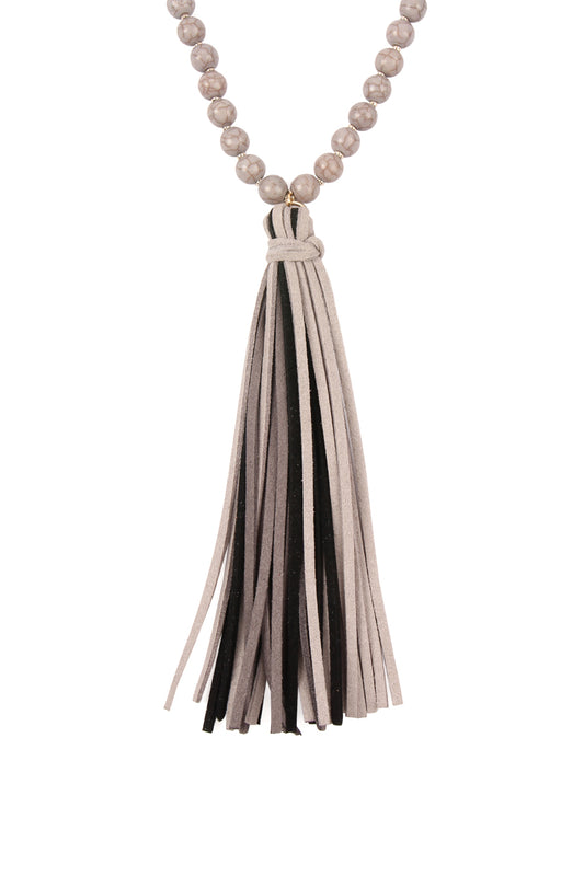 Colorful Natural Stone And Glass Beads With Tassel Necklace