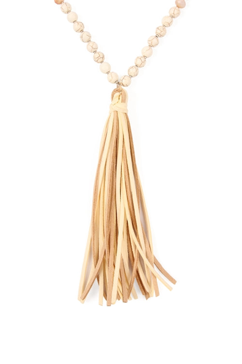 Colorful Natural Stone And Glass Beads With Tassel Necklace