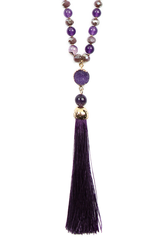 Violet Tassel Natural Stone Necklace