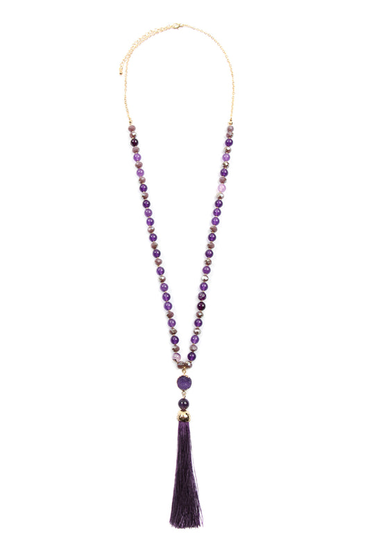 Violet Tassel Natural Stone Necklace
